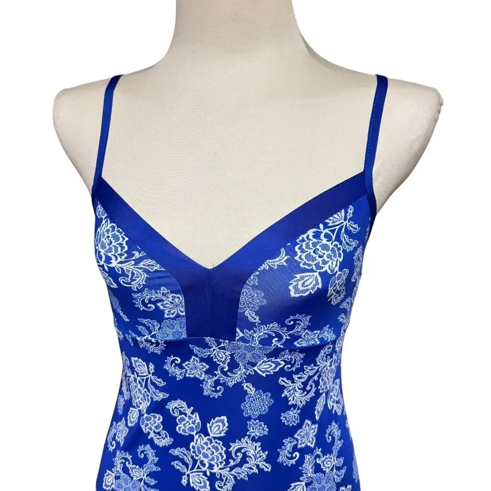 Laura Ashley Blue White Floral Chemise Night Gown Small